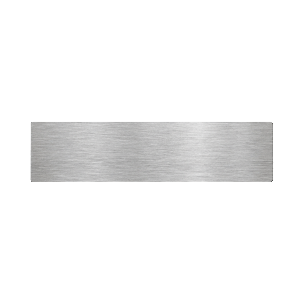 AI product visualisation: plain brushed stainless steel self-adhesive kick plate, centred on pure white; representative 600 × 150 mm proportions.